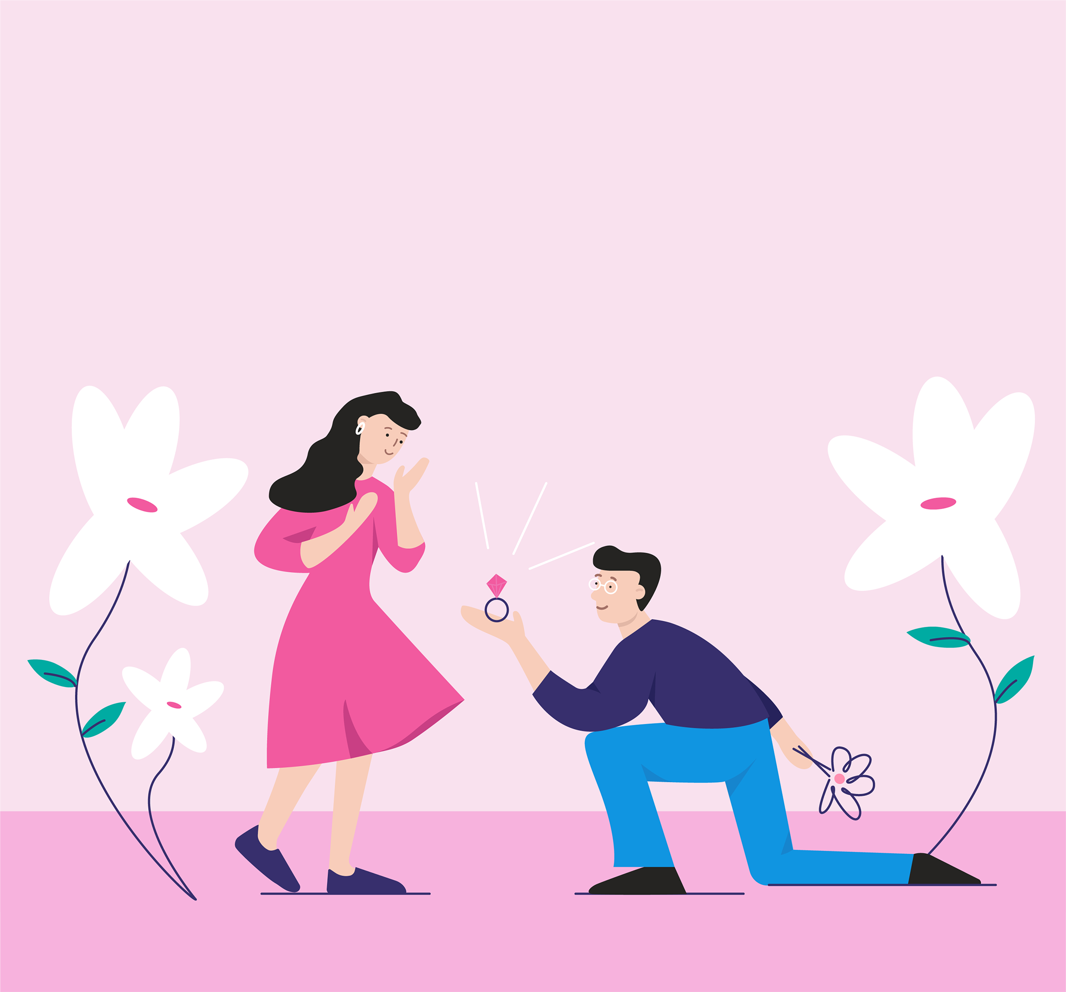 청혼하는 커플 일러스트 이미지