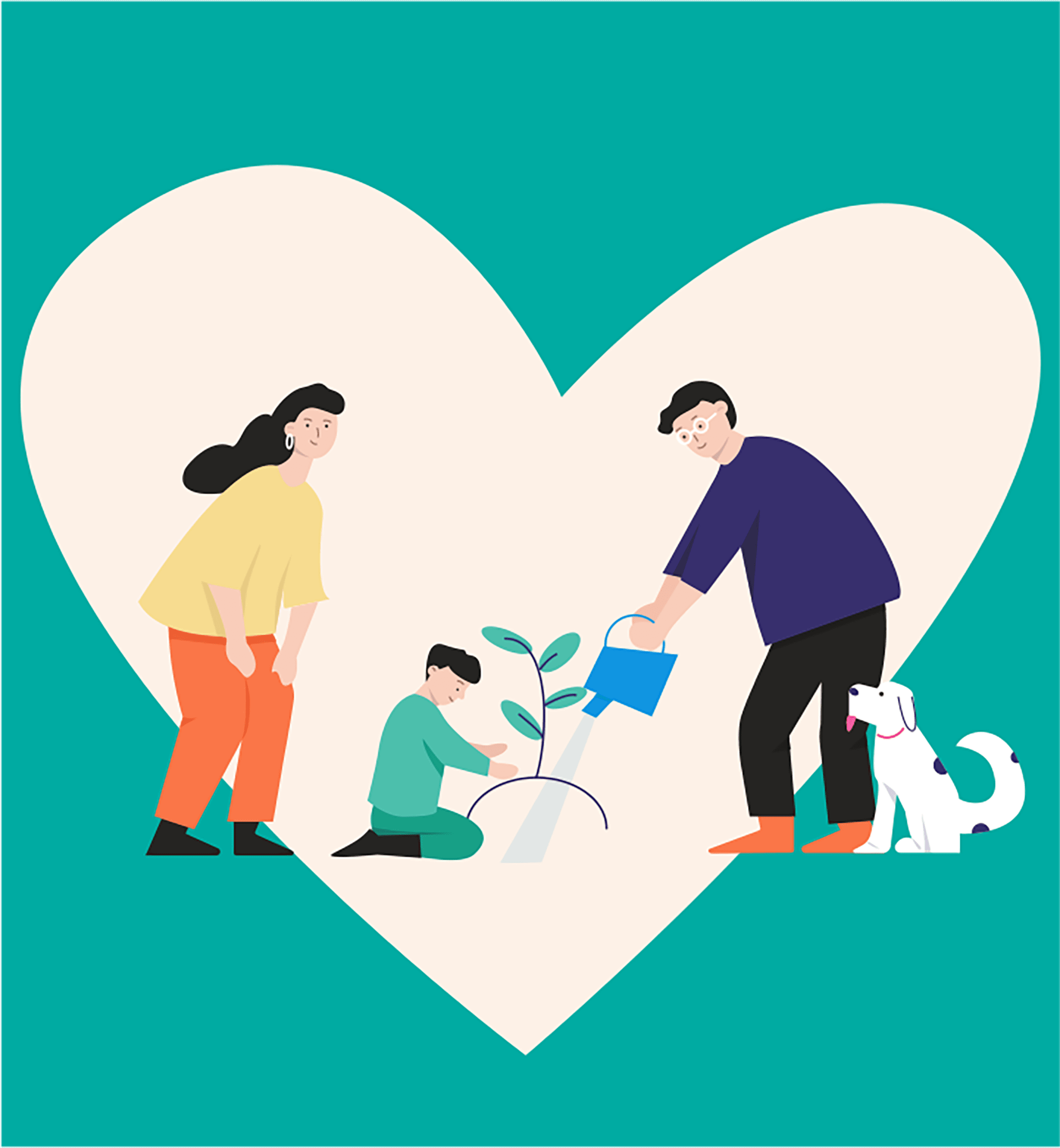 나무심는 가족 일러스트 이미지