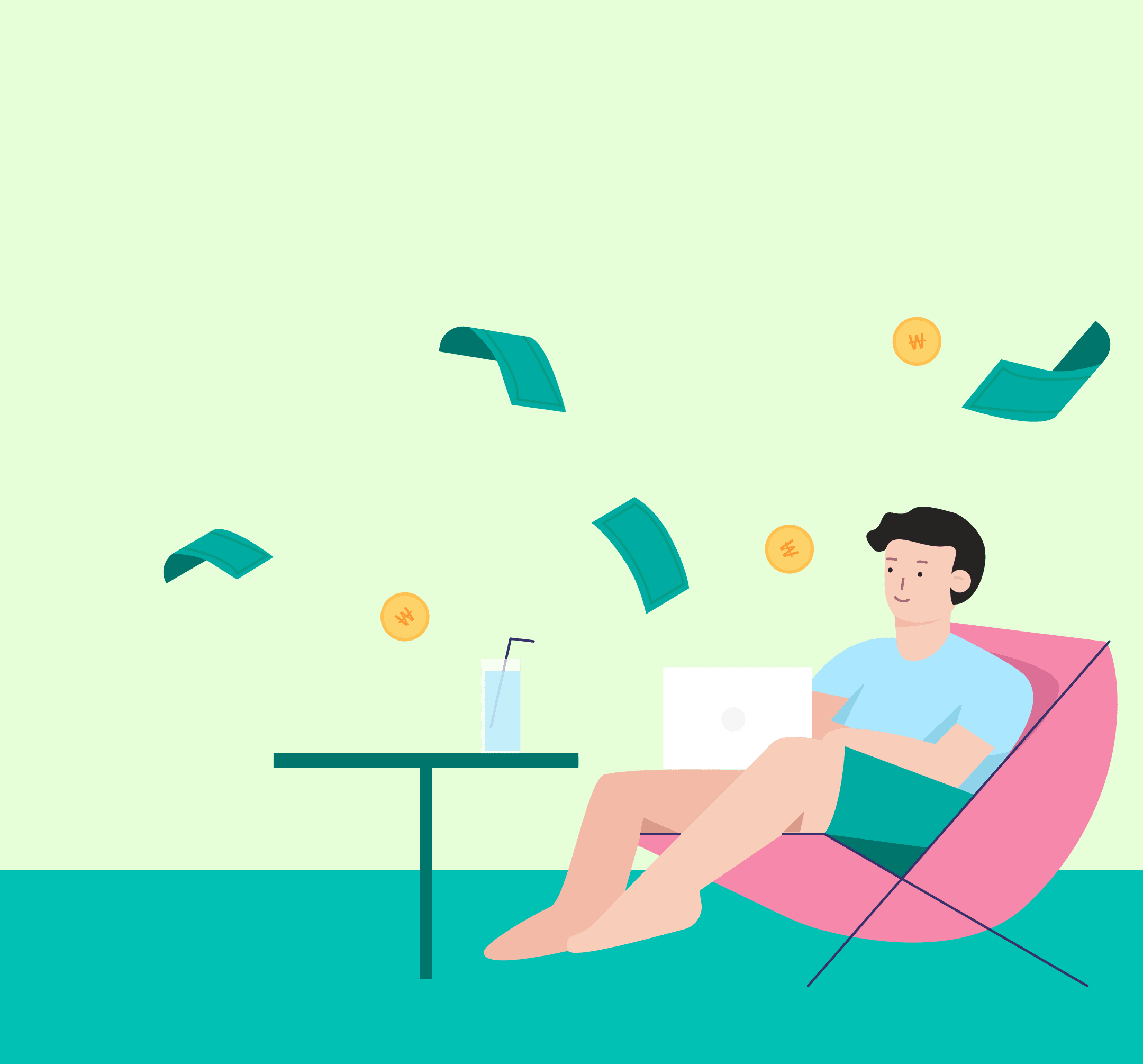 소파에서 노트북하는 사람 일러스트 이미지