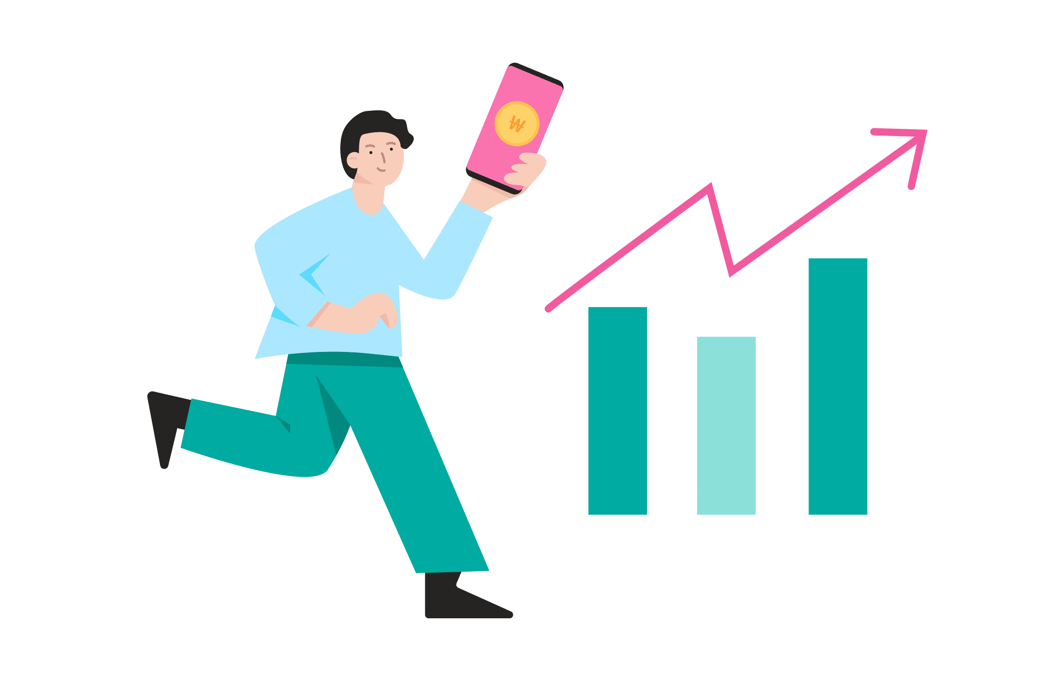 핸드폰을 들고 뛰어가는 사람 일러스트 이미지