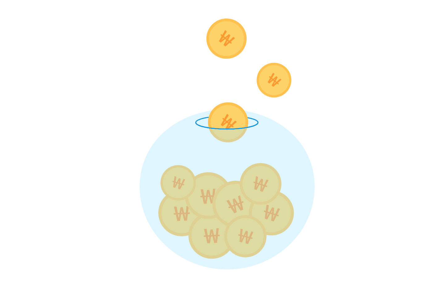 저금통에 코인이 들어가는 일러스트 이미지