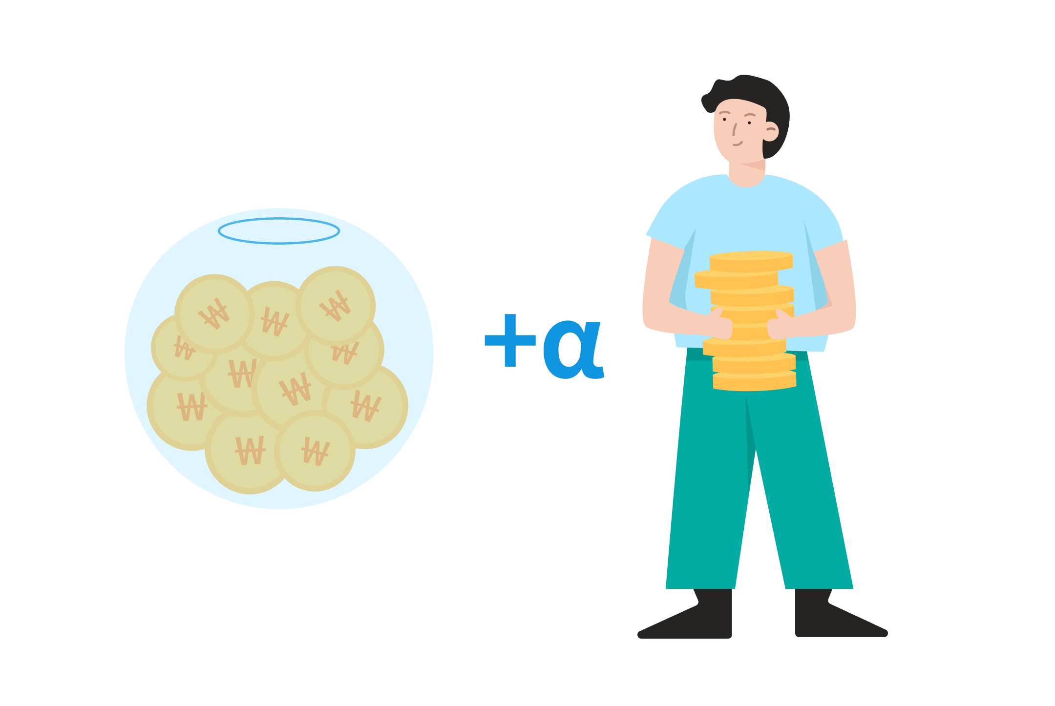 저금통과 사람 일러스트 이미지
