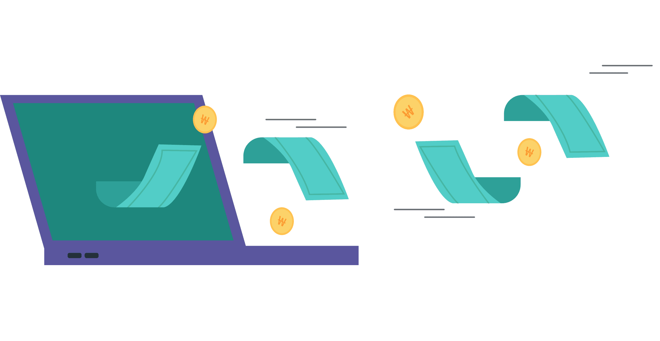 노트북에서 돈이나오는 일러스트 이미지