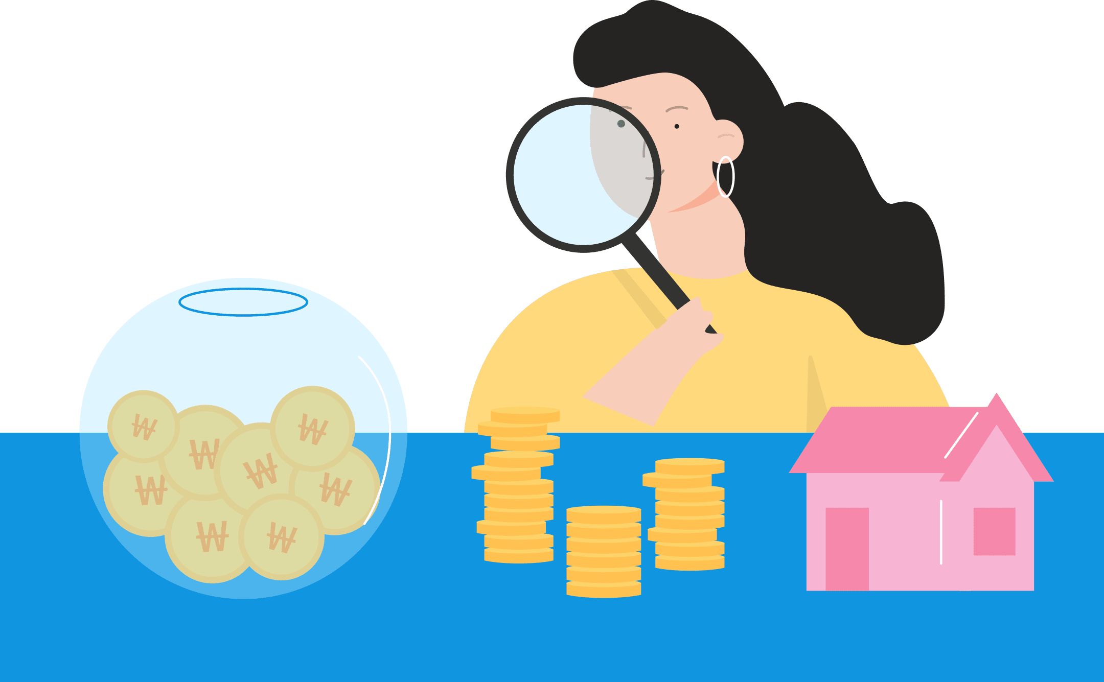 돋보기로 돈을 보는 사람 일러스트 이미지
