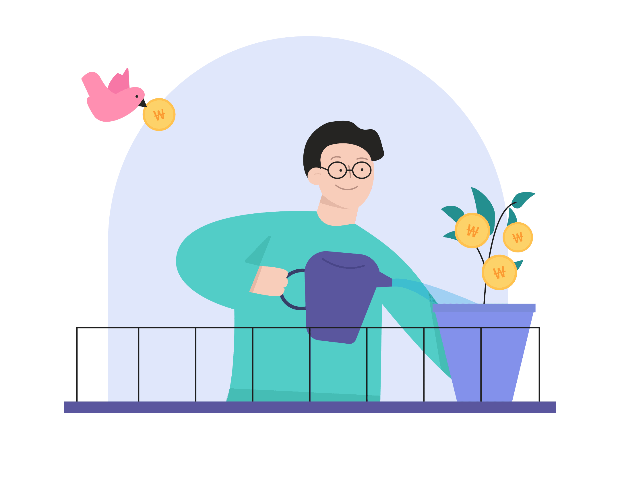 꽃에 물주는 사람 일러스트 이미지